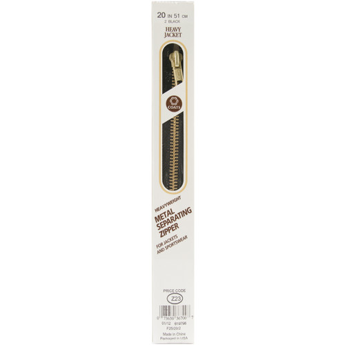 Coats Heavyweight Brass Separating Metal Zipper 20"-Black - F25 20-2 - 073650367007