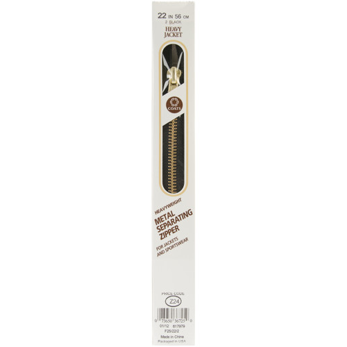 Coats Heavyweight Brass Separating Metal Zipper 22"-Black - F25 22-2 - 073650367250