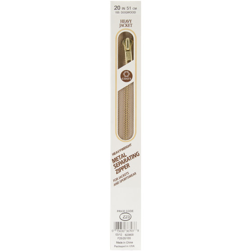 Coats Heavyweight Brass Separating Metal Zipper 20"-Dogwood - F25 20-155 - 073650367038