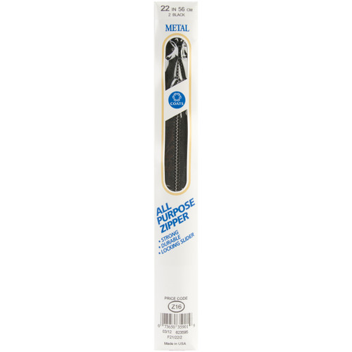 Coats All-Purpose Metal Zipper 22"-Black - F21 22-2 - 073650359019