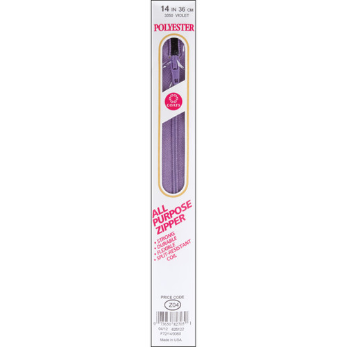 Coats All-Purpose Plastic Zipper 14"-Violet - F72 14-3350 - 073650827051