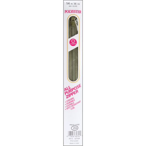 Coats All-Purpose Plastic Zipper 14"-Olive - F72 14-444 - 073650827044