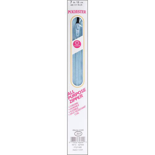 Coats All-Purpose Plastic Zipper 7"-Icy Blue - F72 7-409 - 073650826900