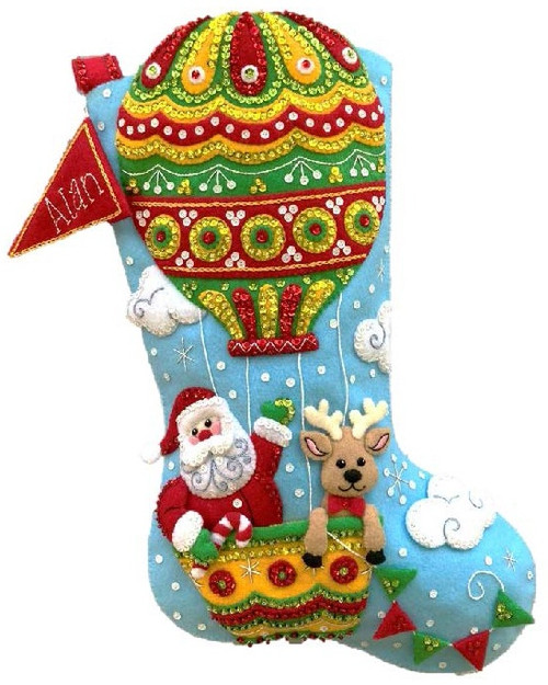 Bucilla Felt Stocking Applique Kit 18" Long-Santa's Balloon Ride 89467E - 046109894676