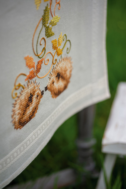 Vervaco Stamped Table Runner Cross Stitch Kit 16"X40"-Hedgehogs and Autumn Leaves V0147748 - 54134808780935413480878093