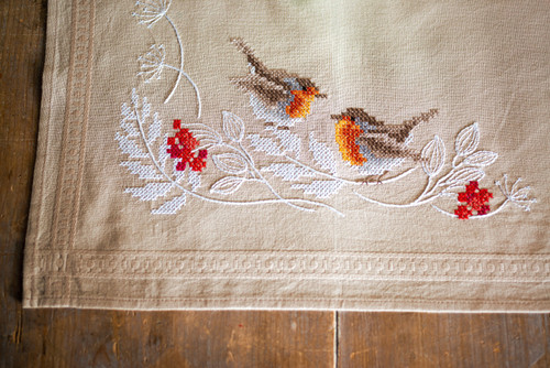 Vervaco Stamped Table Runner Cross Stitch Kit 16"X40"-Robins in Winter V0187947 - 54134808770655413480877065