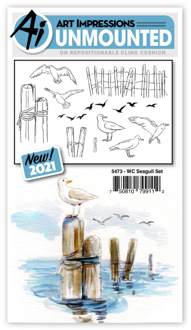Art Impressions Watercolor Cling Rubber Stamps-Seagull Set WC5473 - 750810799112
