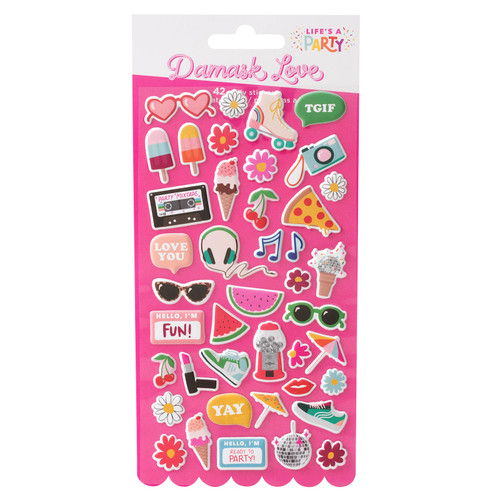 Damask Love Life's A Party Mini Puffy Stickers 42/PkgDL010657 - 718813132107