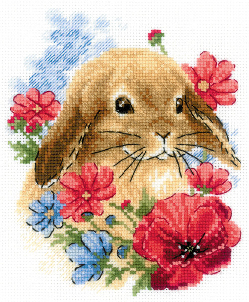 RIOLIS Counted Cross Stitch Kit 6"X7"-Bunny In Flowers (14 Count) R1986 - 46300150674824630015067482