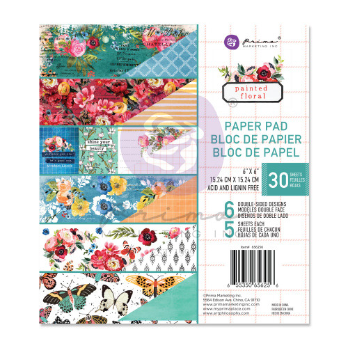 3 Pack Prima Marketing Double-Sided Paper Pad 6"X6" 30/Pkg-Painted Floral, 6 Designs/5 Each P656256 - 655350656256
