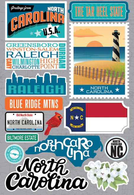 3 Pack Reminisce Jet Setters 3.0 State Dimensional Stickers-North Carolina JET-032 - 810040176050