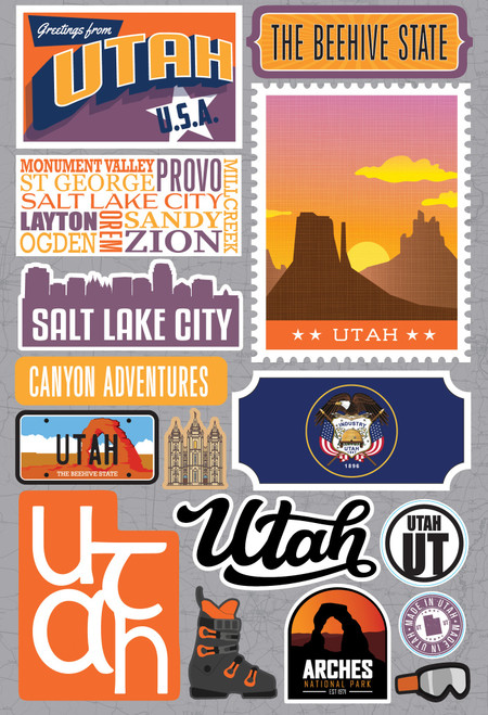 3 Pack Reminisce Jet Setters 3.0 State Dimensional Stickers-Utah JET-043 - 810040176166