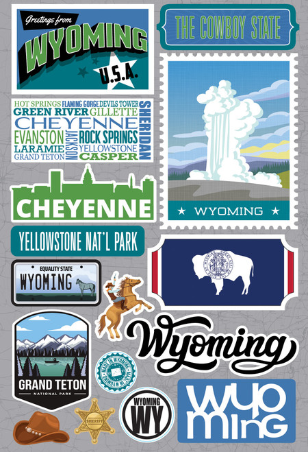 3 Pack - Reminisce Jet Setters 3.0 Dimensional Stickers-Wyoming - JET-049 - 810040176227