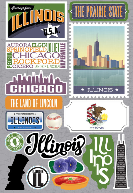 3 Pack Reminisce Jet Setters 3.0 State Dimensional Stickers-Illinois JET-012 - 810040175855