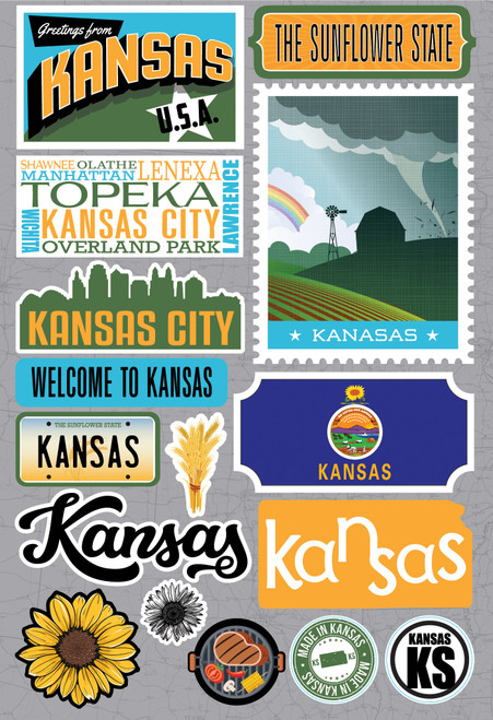 3 Pack - Reminisce Jet Setters 3.0 Dimensional Stickers-Kansas - JET-015 - 810040175886