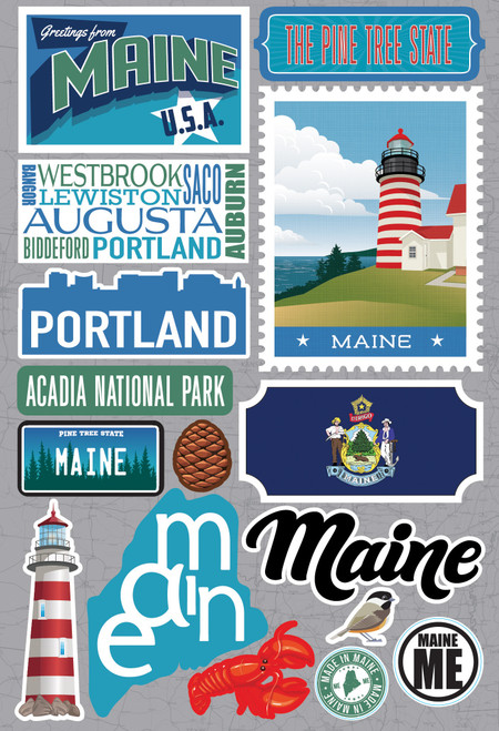 3 Pack Reminisce Jet Setters 3.0 State Dimensional Stickers-Maine JET-018 - 810040175916