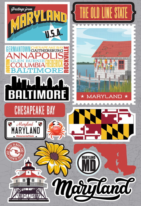 3 Pack - Reminisce Jet Setters 3.0 Dimensional Stickers-Maryland - JET-019 - 810040175923 3 Pack - Reminisce Jet Setters 3.0 Dimensional Stickers-Maryland - JET-019 - 810040175923