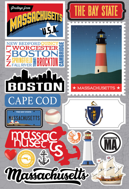 3 Pack - Reminisce Jet Setters 3.0 Dimensional Stickers-Massachusetts - JET-020 - 810040175930 3 Pack - Reminisce Jet Setters 3.0 Dimensional Stickers-Massachusetts - JET-020 - 810040175930