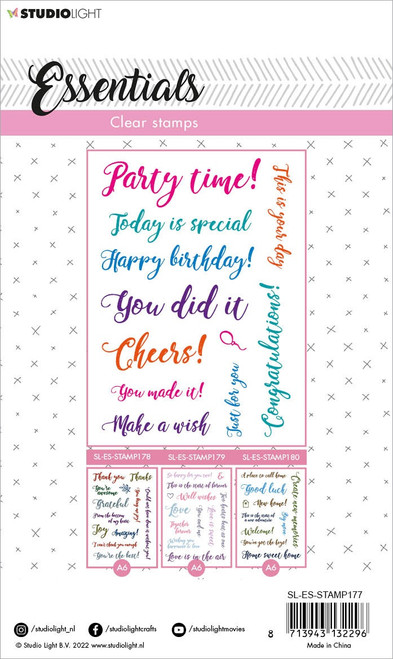 2 Pack Studio Light Essentials Clear Stamps-Nr. 177, Sentiments/Wishes Party STAMP177 - 8713943132296