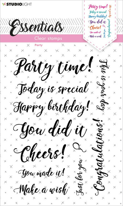 2 Pack Studio Light Essentials Clear Stamps-Nr. 177, Sentiments/Wishes Party STAMP177