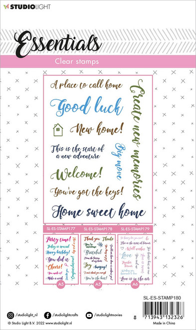 2 Pack Studio Light Essentials Clear Stamps-Nr. 180, Sentiments/Wishes Home STAMP180 - 8713943132326