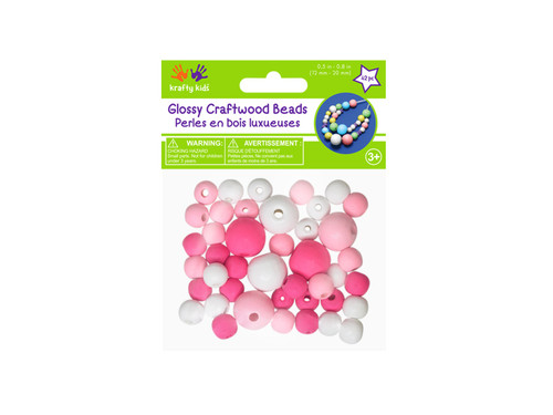 6 Pack Craft Medley Gloss Wood Beads 42/Pkg-Pink Medley CW335-B - 775749257441