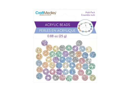 6 Pack Craft Medley Acrylic Bead Set 10mm-Crackled Glitter BD489-D - 775749261288