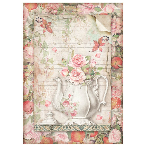 6 Pack Stamperia Rice Paper Sheet A4-Teapot W/Flowers, Casa Granada DFSA4659 - 5993110019725