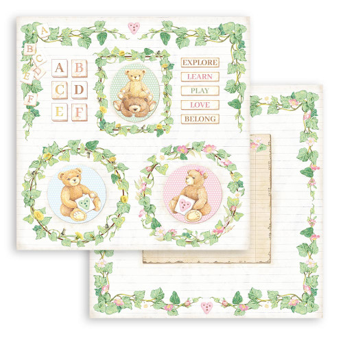 10 Pack Stamperia Double-Sided Cardstock 12"X12"-Bear & Garland, Day Dream SBB858 - 5993110021216