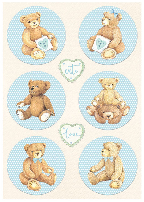 6 Pack Stamperia Rice Paper Sheet A4-Rounds Bear Blue, Day Dream DFSA4677 - 5993110020615