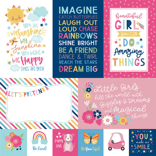 25 Pack Play All Day Girl Double-Sided Cardstock 12"X12"-4"X6" Journaling Cards PAG268-12