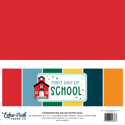 2 Pack Echo Park Double-Sided Solid Cardstock 12"X12" 6/Pkg-First Day Of School, 6 Colors DS276015 - 793888046863