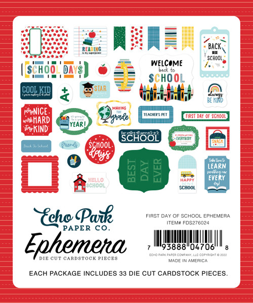 3 Pack Echo Park Cardstock Ephemera 33/Pkg-Icons, First Day Of School DS276024