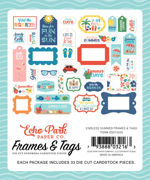 3 Pack Echo Park Cardstock Ephemera 33/Pkg-Frames & Tags, Endless Summer ES274025