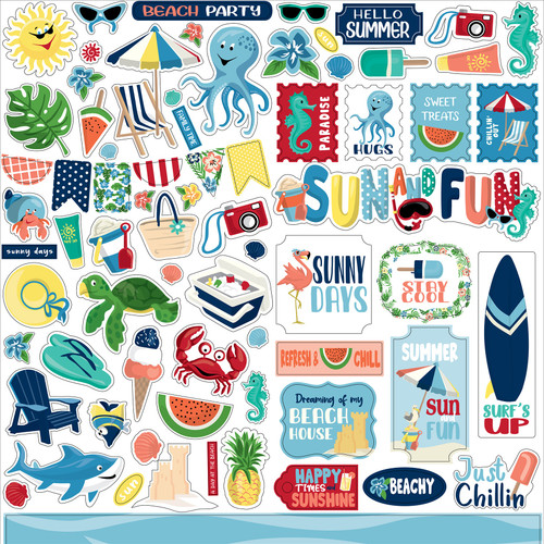 5 Pack Beach Party Cardstock Stickers 12"X12"-Elements BE149014 - 793888036567