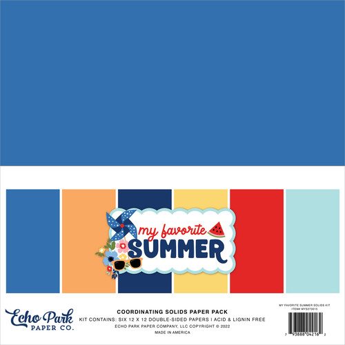 2 Pack Echo Park Double-Sided Solid Cardstock 12"X12" 6/Pkg-My Favorite Summer, 6 Colors YS273015 - 793888042162