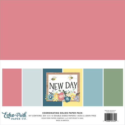 Echo Park Double-Sided Solid Cardstock 12"X12" 6/Pkg-New Day, 6 Colors ND267015 - 793888093201