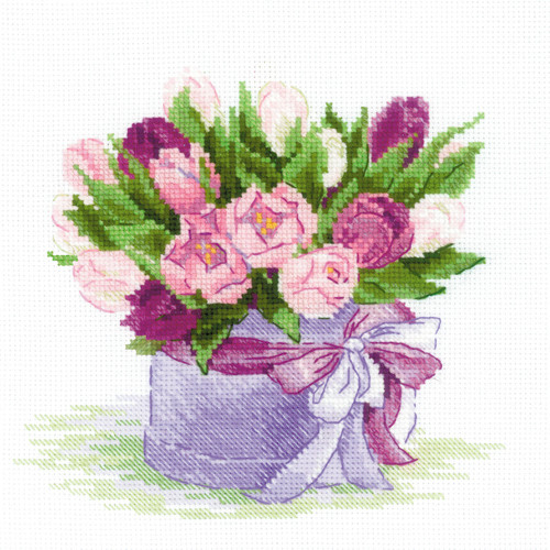 RIOLIS Counted Cross Stitch Kit 7.75"X7.75"-Tulips Hat Box (14 Count) R2003 - 4630015067918