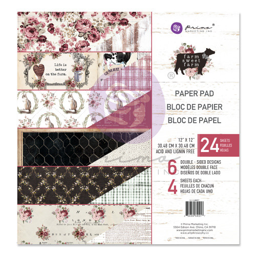 Prima Marketing Double-Sided Paper Pad 12"X12" 24/Pkg-Farm Sweet Farm, 6 Designs/4 Each P640217 - 655350640217
