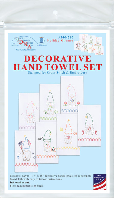 Jack Dempsey Stamped Decorative Hand Towels 15"X30" 7/Pkg-Holiday Gnomes 340 610 - 013155596106