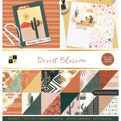 DCWV Double-Sided Cardstock Stack 12"X12" 36/Pkg-Desert Blossom, W/Gold Foil - PS011954