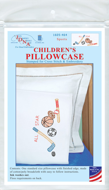 Jack Dempsey Children's Stamped Pillowcase W/Perle Edge-Sports - 1605 464 - 013155864649
