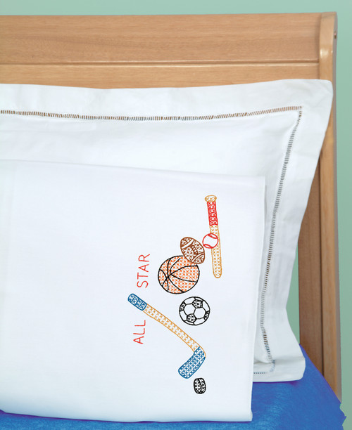 Jack Dempsey Children's Stamped Pillowcase W/Perle Edge-Sports - 1605 464 Jack Dempsey Children's Stamped Pillowcase W/Perle Edge-Sports - 1605 464