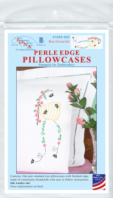 Jack Dempsey Stamped Pillowcases W/White Perle Edge 2/Pkg-Bee Grateful 1600 665 - 013155856651