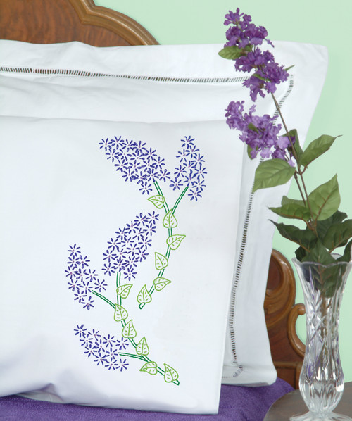 Jack Dempsey Stamped Pillowcases W/White Perle Edge 2/Pkg-Lilacs - 1600 720 Jack Dempsey Stamped Pillowcases W/White Perle Edge 2/Pkg-Lilacs - 1600 720