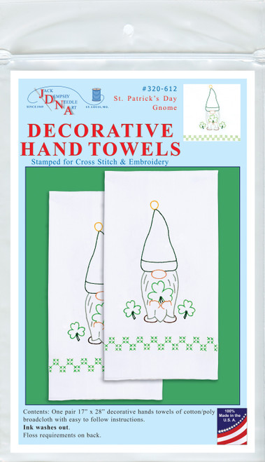 Jack Dempsey Stamped Decorative Hand Towel Pair 17"X28"-St. Patrick's Gnome -320 612 - 013155026122