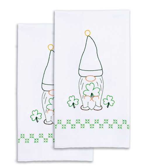 Jack Dempsey Stamped Decorative Hand Towel Pair 17"X28"-St. Patrick's Gnome 320 612