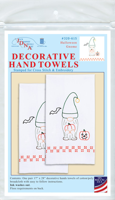 Jack Dempsey Stamped Decorative Hand Towel Pair 17"X28"-Halloween Gnome 320 615 - 013155026153