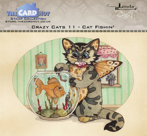 The Card Hut Clear Stamps 6"X4" By Linda Ravenscroft-Crazy Cats Cat Fishin' LRCC011