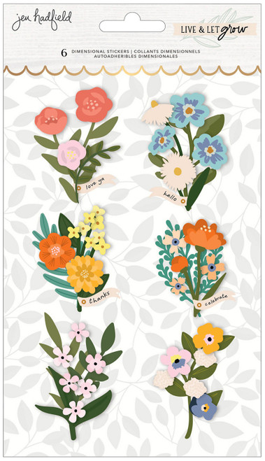 Jen Hadfield Live & Let Grow Layered Stickers 6/Pkg-Floral W/Gold Foil JH003828 - 718813115131